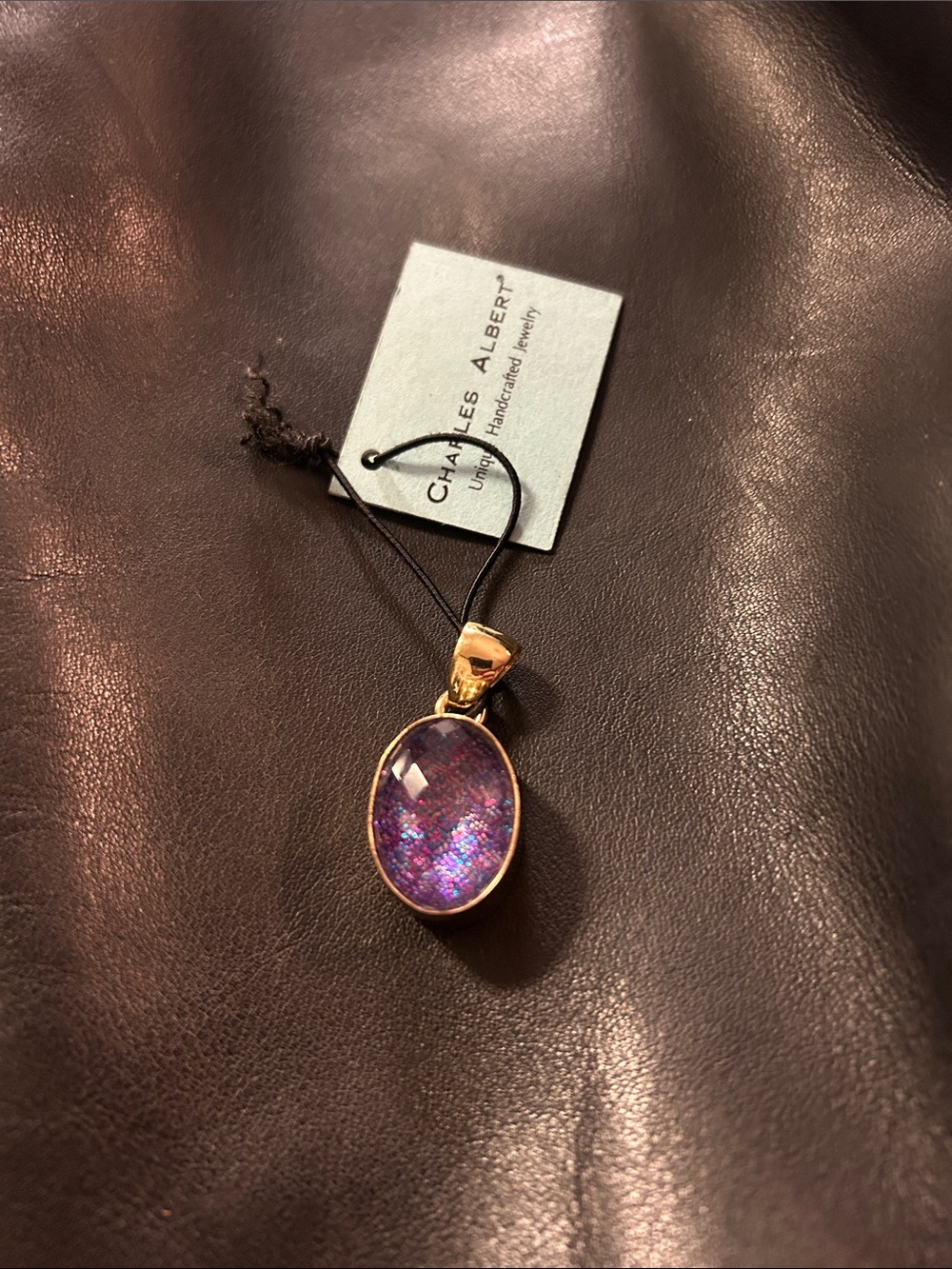 Charles Albert Gold-Tone Pendant with Iridescent Purple Faceted Glitter Quartz
